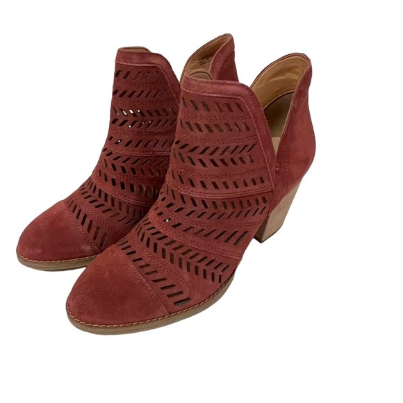 Frye Co Allister Feather Bootie Burgundy Suede Leather Perforated Ankle 8.5 NEW - Picture 1 of 10